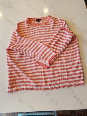 J Crew Striped Coral and White Knit Sweater